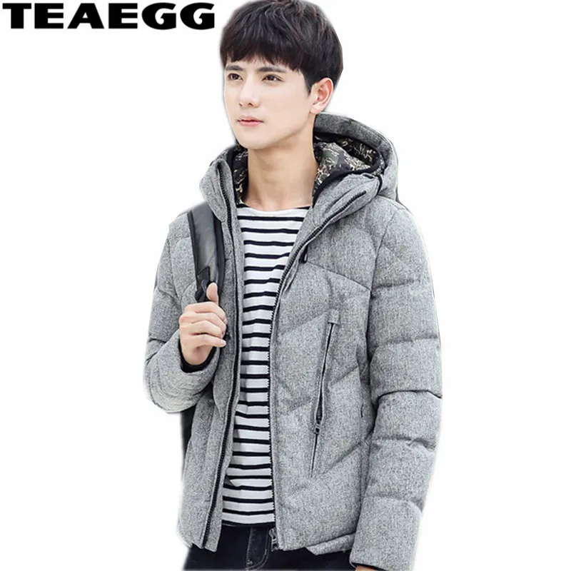 TEAEGG Men 's Down Jacket White Duck Down Jackets For Men Clothing Hood Gray Winter Mens Down Coats And Jackets Outwear AL506