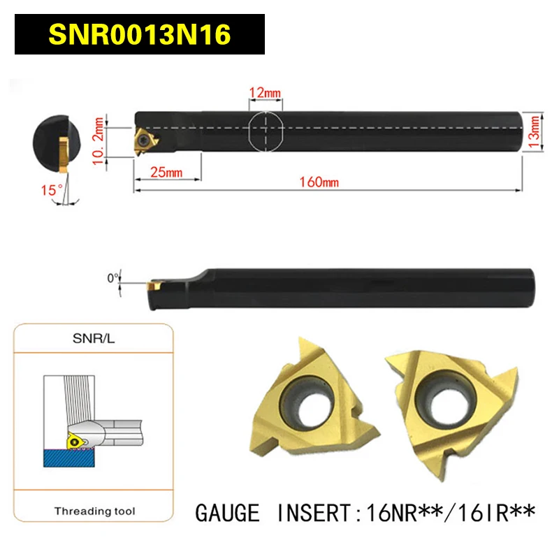 

10 PCS 16IR +1 PCS SNR0013N16/SNR0014N16/SNR0016Q16/SNR0020R16/SNR0025S16 Threading Turning Tool Holder For 16IR AG60/55