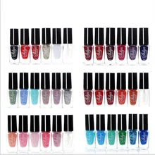 6 бутылок* 5 пилка для ногтей набор накладные ногти 6 цветов прочный водонепроницаемый peelable нетоксичный слеза Сухой Быстрый обнаженный bling пластины