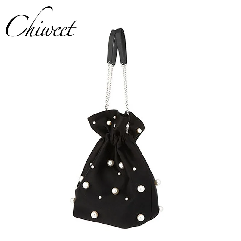 

Handmade Pearl Purses Party Handbags Bucket Bag Ladies Evening Bags Wedding Clutch Chain Handles Women Shoulder Messenger Bag