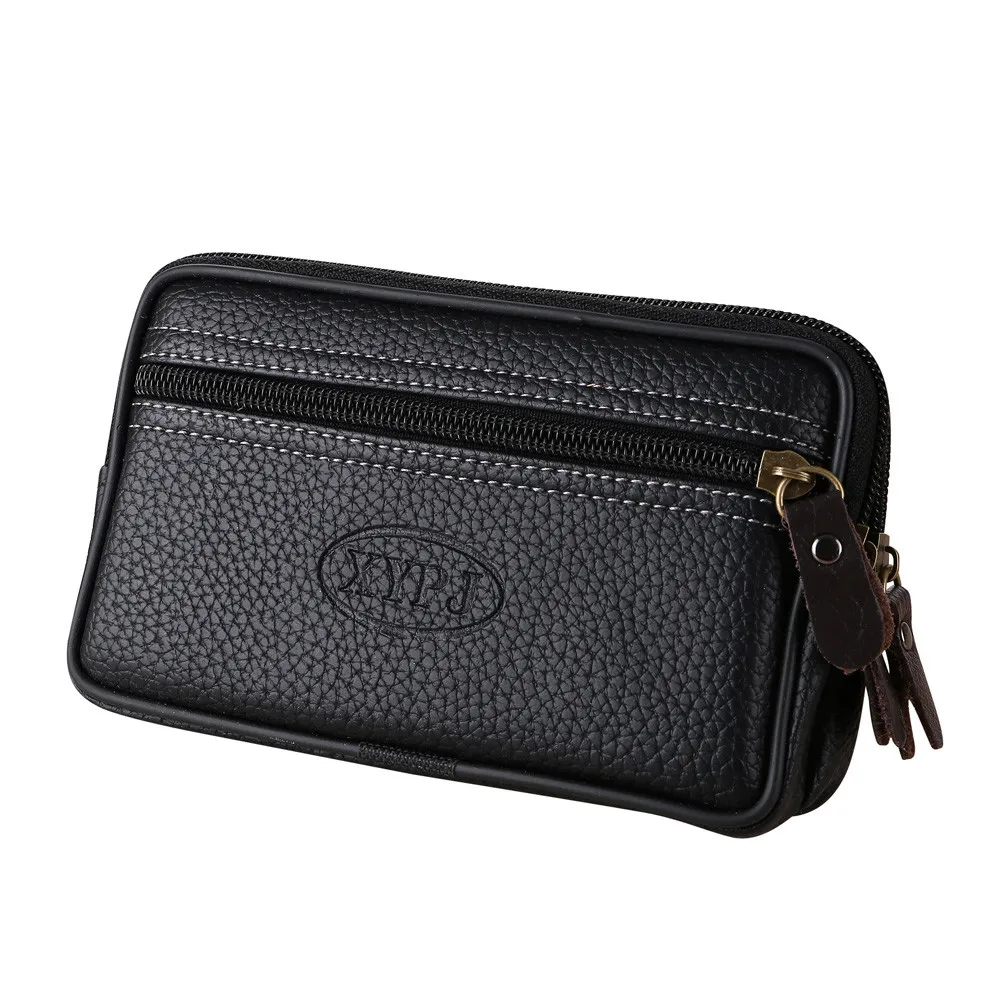 

Vintage style waist bag Men Pure color pu Leather Messenger Coin Phone holder day Clutch Waist Bags sac ceinture