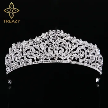 

TREAZY Gold/Silver Color Bridal Crystal Rhinestone Tiara Crown Princess Queen Pageant Prom Tiaras Wedding Hair Accessories
