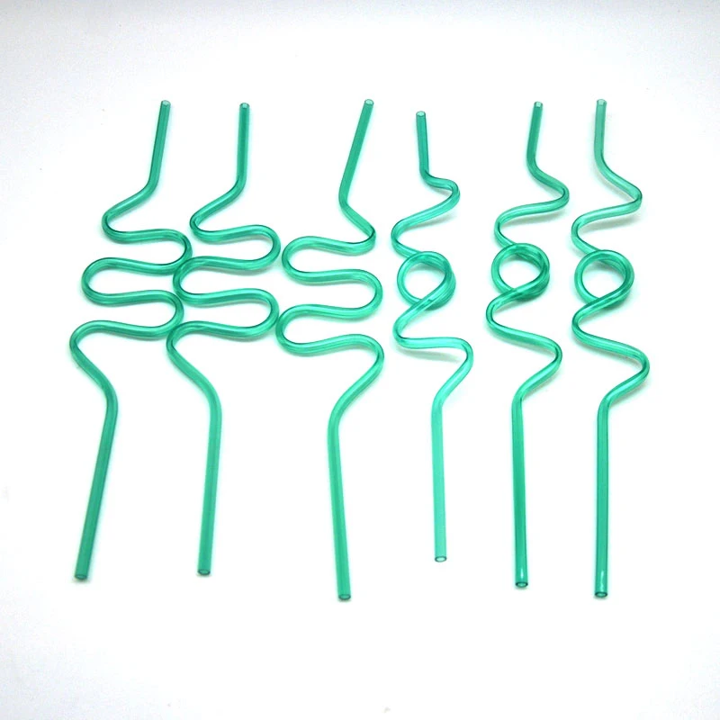 

6pcs Light Green Plastic Straws Hard Tube Distorted Art Straw Party Decor Tableware Supplies Summer beverage