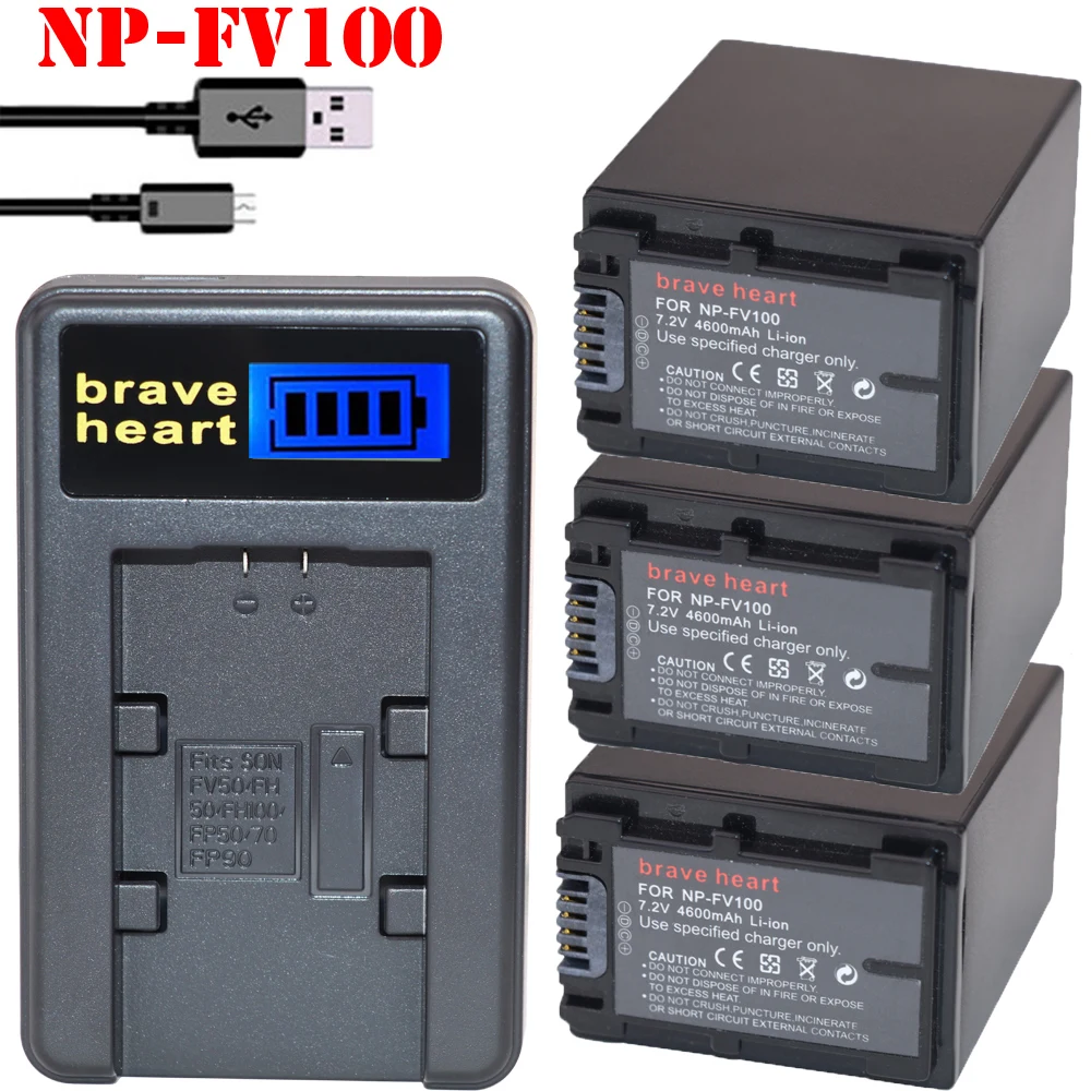 

3pcs 4600mAh NP FV100 NP-FV100 FV100 Battery Batteries for Sony NP-FV30 NP-FV50 NP-FV70 SX83E SX63E FDR-AX100E AX100E HDR camera