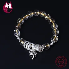 S925 стерлингового серебра браслет для Для женщин бисер из натурального кристалла Браслеты браслеты бубенчики женский браслет ювелирные изделия YB33