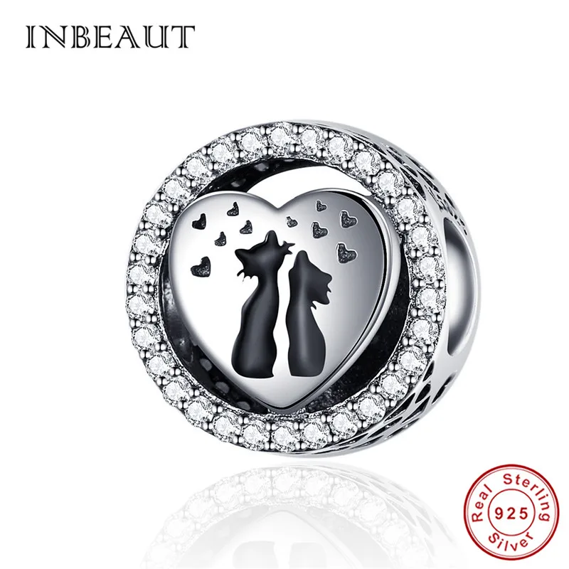 INBEAUT 100% Настоящее серебро 925 пробы черные бусины кошка романтические влюбленные