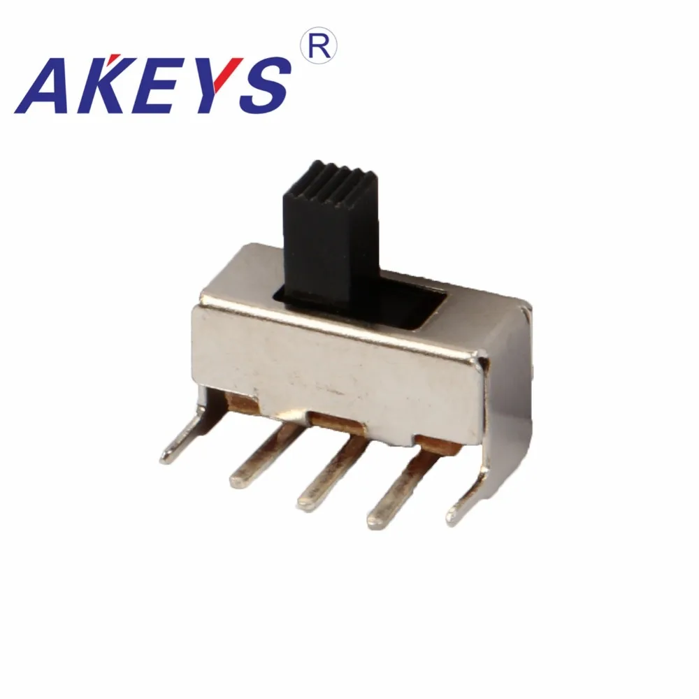 

100PCS SS-12F23 1P2T Single pole double throw slide switch verticle type 3 pin bend pin with 2 fixed pin