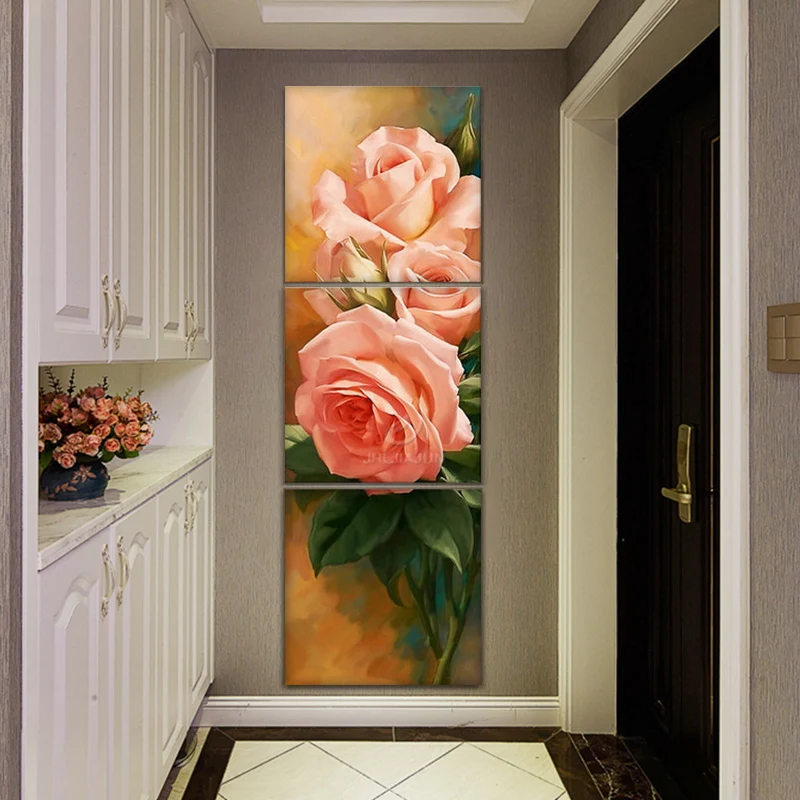 Nordic Modular Pictures Canvas Triptych Poster Tulip Flowers Wall Art For Living Room