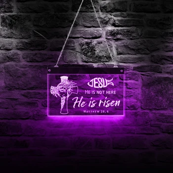 

Jesus Cross Christ Portrait HE IS RISEN Religious Easter LED Sign Easter Quote Bible Light Neon Christian LED Light Board