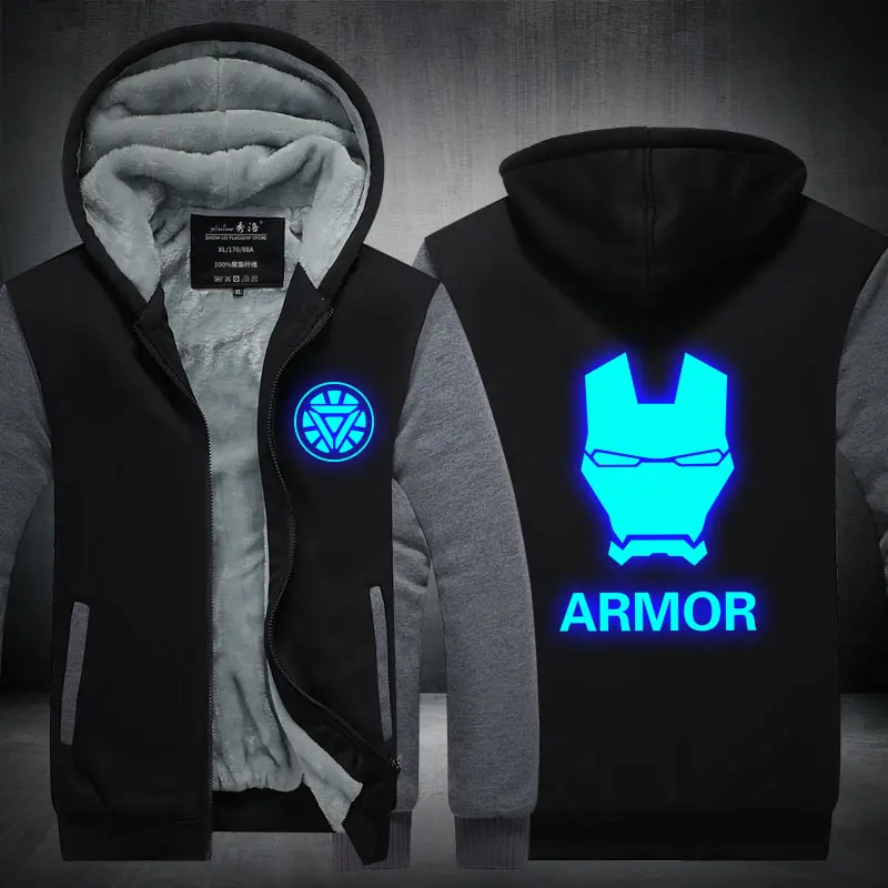 Fans Wear Unisex Winter Iron Man At Night Cosplay Costume Casual Coat Polyester Hoodie with Pocket