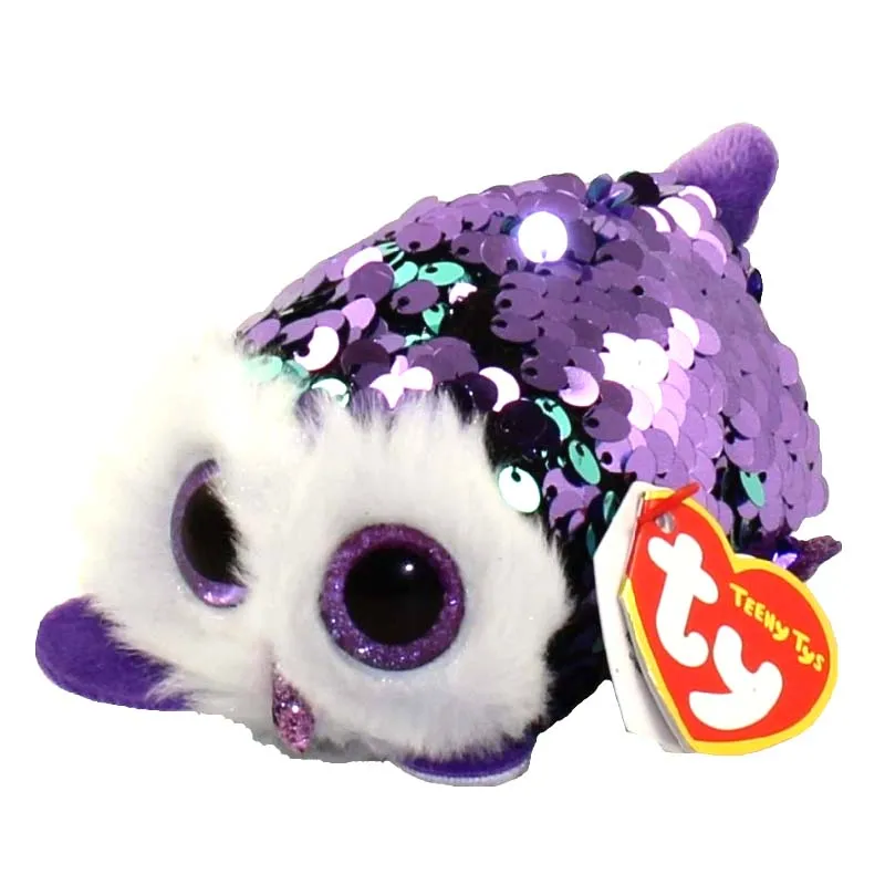 

TY Beanie Boos 4" Teeny Flippables Moonlight - Sequin Purple owl Cat leopard Dog Cute Animal Plush Toys Doll For Girl Gifts