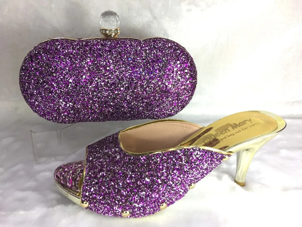 purple Ladies Style Italian Shoes with Matching bags For party good selling african Shoes And Bags
