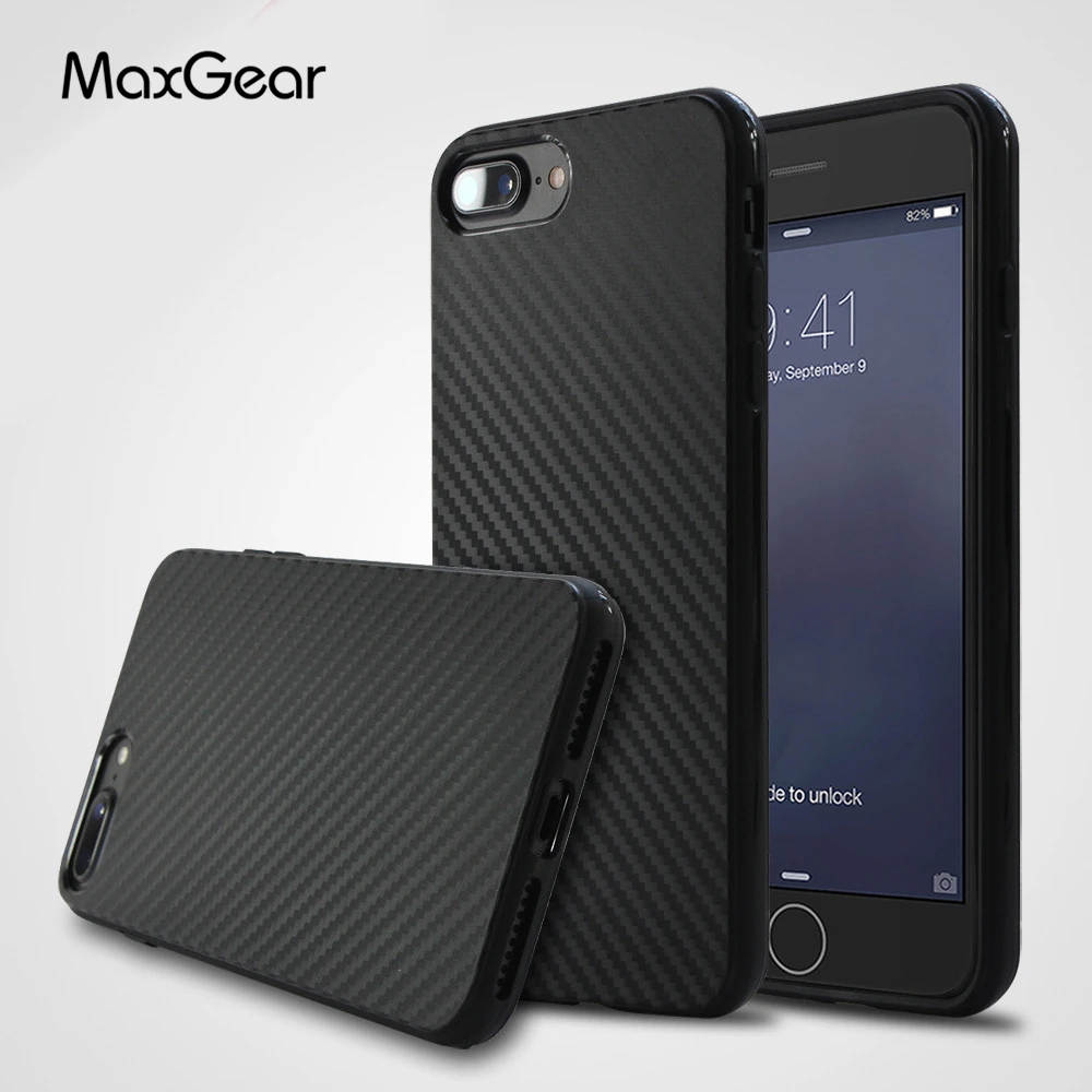 Goede MaxGear voor iPhone 5 5 S SE 6 6 S 7 Plus Case luxe Koolstofvezel Graan Textuur Zachte Siliconen Shockproof Cover voor iPhone7 Shell