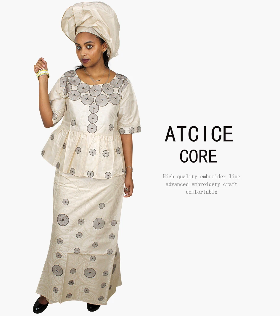 african wear for women African Dress For Lady Fashion Design Computer Embroidery Design Top With Rapper Scraf DP193# african wear for women