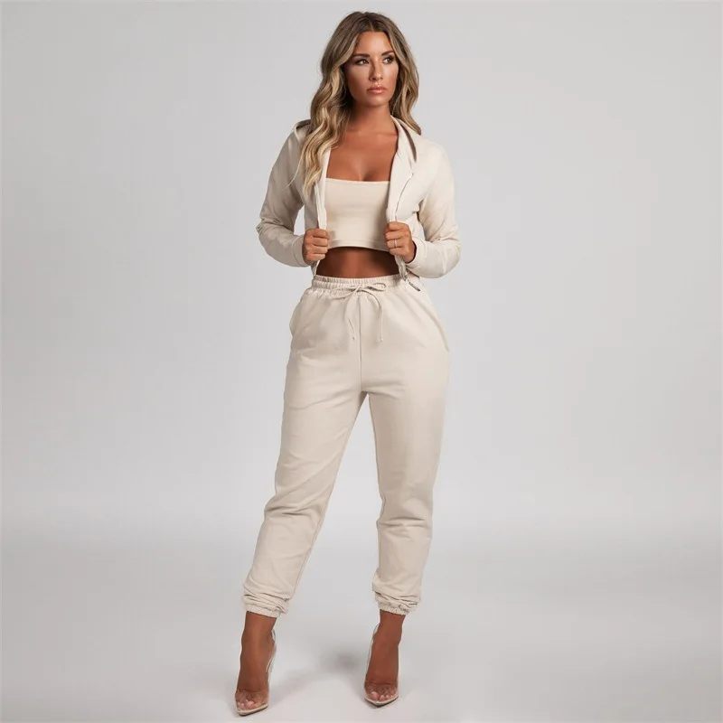 Genayooa Casual Women Two Piece Outfits Short Hoodies Women Zip Tracksuit Women 2 Piece Set Lace Up High Waist Loose Pants