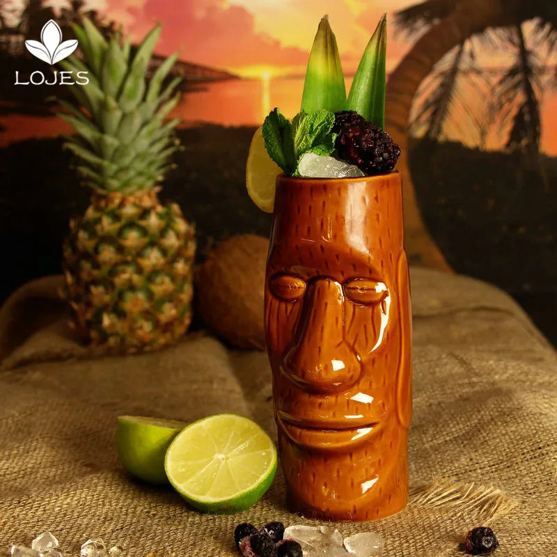 450ml New Hawaii Tiki Mugs Cocktail Cup Beer Beverage Mug Wine Mug Ceramic Easter Islander Tiki Mug