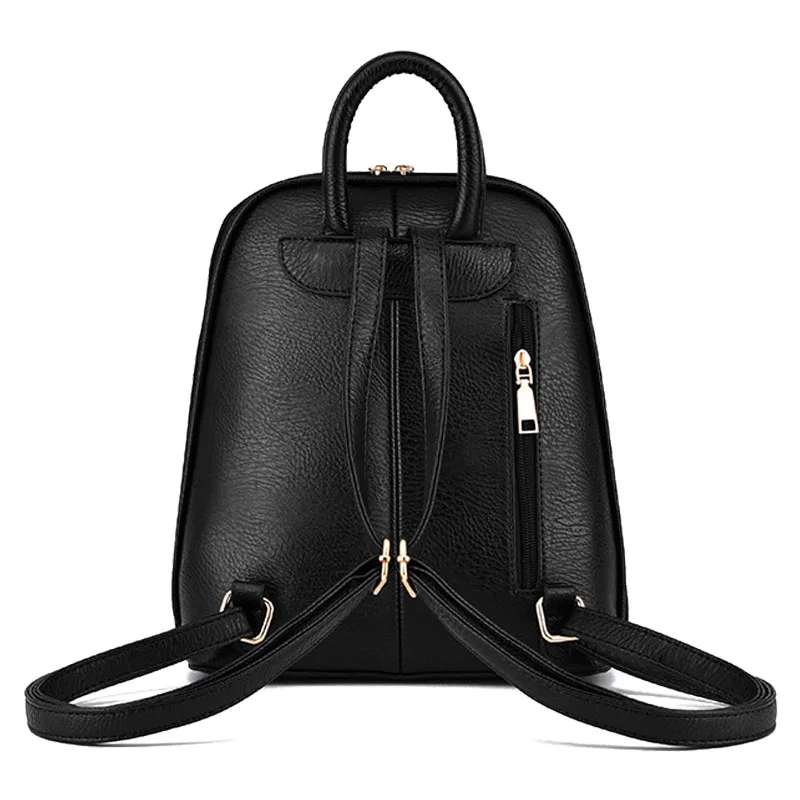 Las mujeres mochila De Cuero Negro de mochilas para chicas adolescentes de plata de alta calidad bolso de la PU de moda mochila XA815H