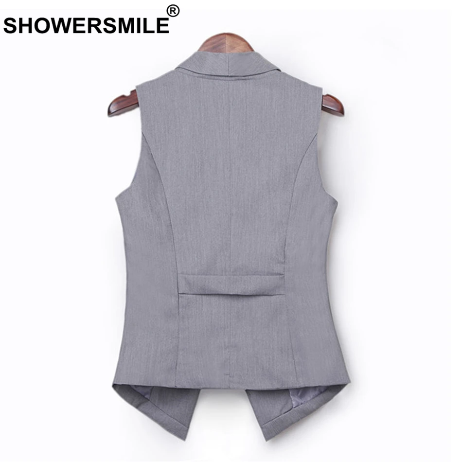 SHOWERSMILE Short Vest Women Gray Blazer Cotton Sleeveless Jackets Female Office Uniform Slim solid Ladies Spring Autumn Gilet