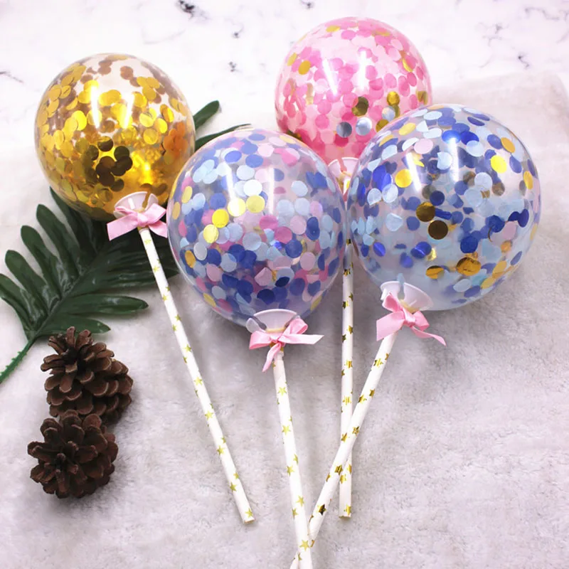 

1Set 5inch Multicolor Confetti Balloon Cake Topper Paper Straw Bow Wedding Birthday Decoration Party Supplies Baby Shower Favors