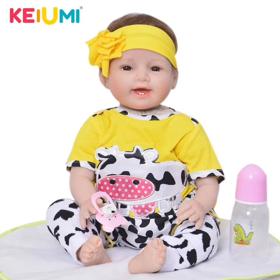 

Real Smiling Alive Doll Reborn Soft Silicone Vinyl Newborn Dolls For Girl 22'' Reborn Baby Toys Cloth Body Kids Fashion Gifts