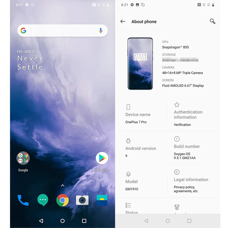 Глобальная прошивка Oneplus 7 Pro 6 ГБ ОЗУ 128 Гб ПЗУ мобильный телефон Snapdragon 855 6,6" AMOLED 48MP 30 Вт Быстрая зарядка NFC 4000 мАч