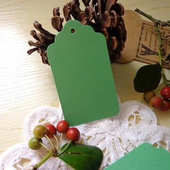 

300pcs Green Color 4x7cm Scallop Shape DIY Kraft Blank price Hang tag Party Decoration Paper Card Gift Tag Sewing Garment Tags