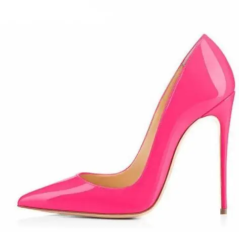 Лидер продаж; розовые женские туфли из лакированной кожи на высоком каблуке; коллекция года; пикантные туфли-лодочки с острым носком на тонком каблуке; вечерние модельные туфли на каблуке 12 см - Цвет: rose pink