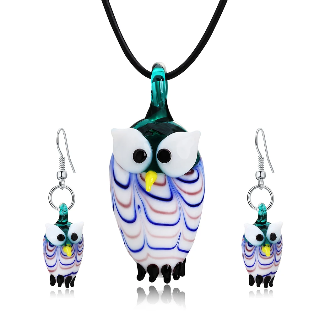 

Glaze Owl Necklace Exotic Style Leather Rope Animal Ornaments for Women jewlery sets for women