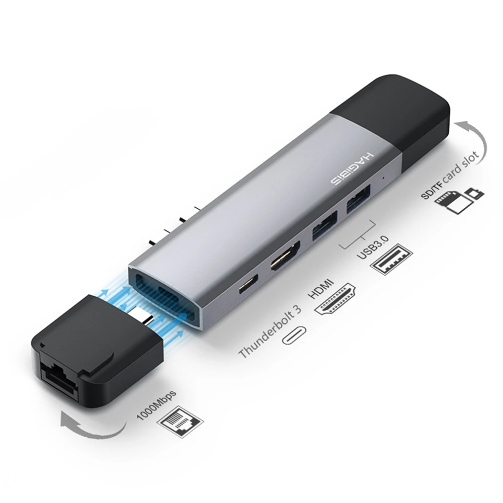 Dual Type C Hub 4K HDMI USB 3.0 Thunderbolt 3 for Apple MacBook Pro Adapter Charger PD Adapter with Storage Case SD/TF Card Slot