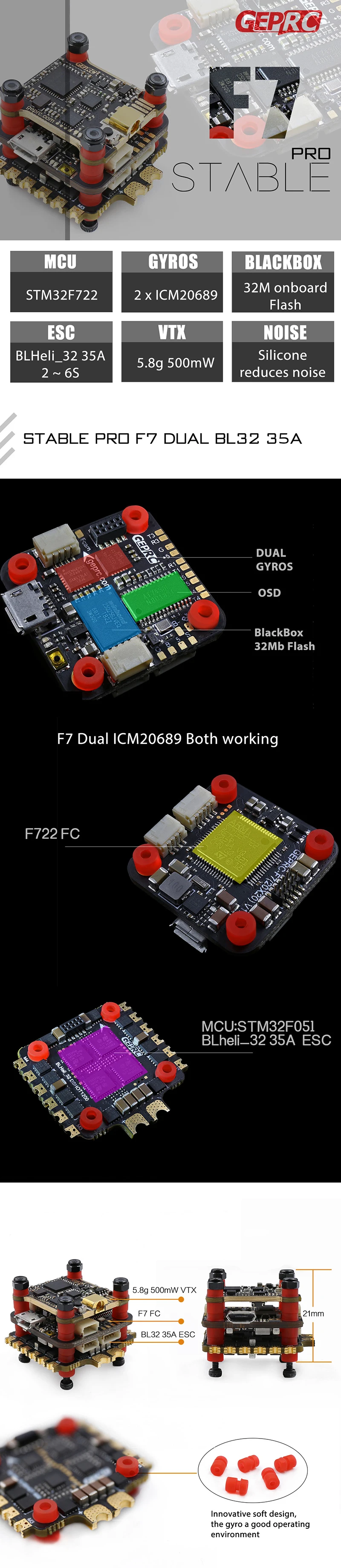 GEPRC стабильный PRO F7 DUAL BL32 35A ESC Полетная башня все в одном 2-6S FC Контроллер полета для RC гоночный Дрон