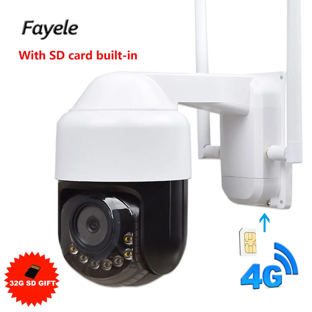 

Outdoor 3G 4G PTZ Camera 1080P LET SIM Built-in 32G SD Card Wireless IP Camera 4mm lens IR 60M P2P Mobile View Dual Light Color