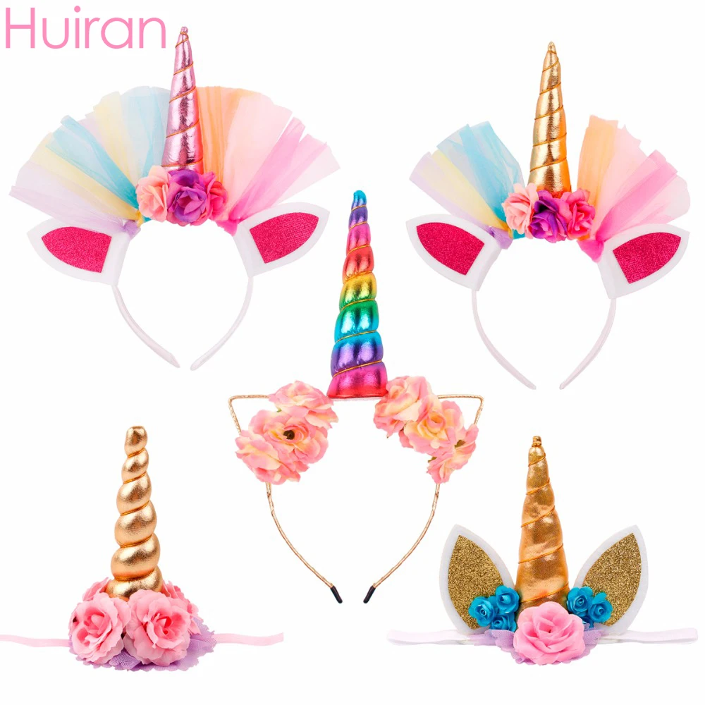 

HUIRAN Rainbow Unicorn Horn Headband Baby Shower Unicorn Party Supplies Unicorn Birthday Party Decor Kids Baby Birthday Favor