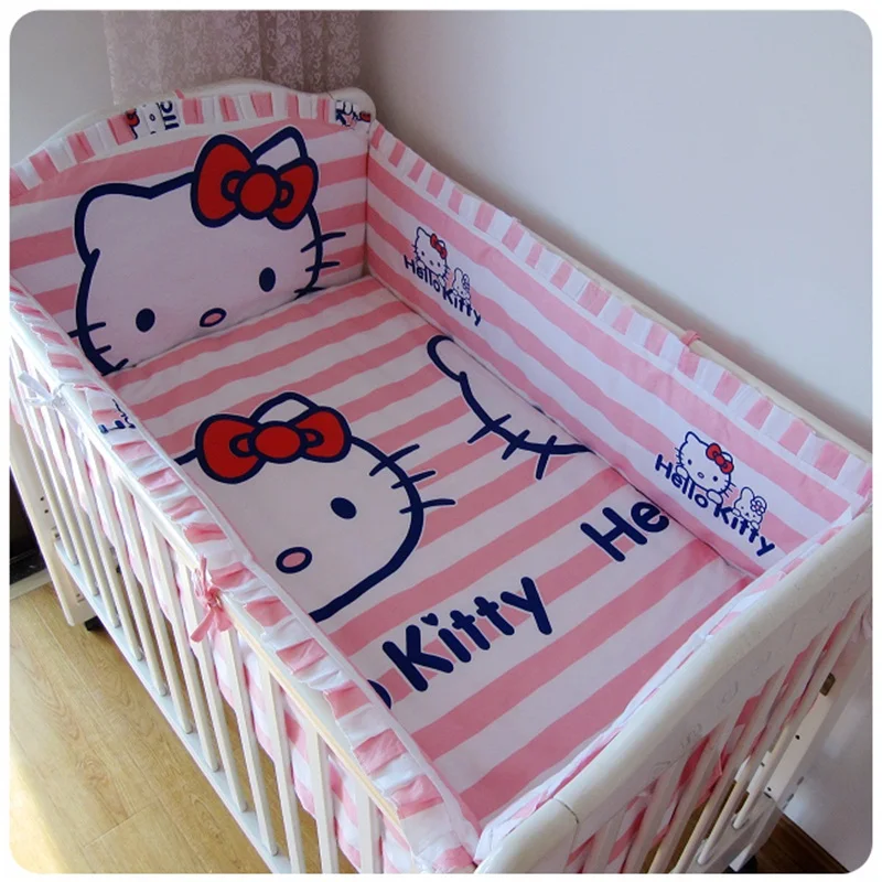 Promotion! 6pcs Pink baby bedding set 100 cotton crib baby cot sets