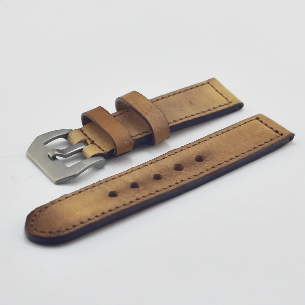 

KZfashion Leather Strap Handmade cream color 21mm Vintage pattern Watch Band Strap Watchband