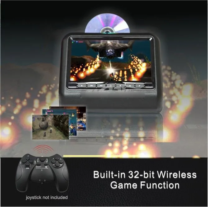 Discount Free shipping one pair 9 inch car headrest DVD player with USB/SD,Bracket,HDMI,32 bits Game,IR,FM,HD screen,1PC DVD+1PC monitor 10