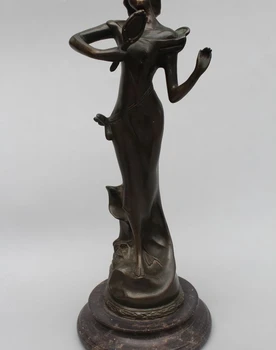 

18"Western Art Bronze Marble Belle Angell Girl Candlestick candler Statue