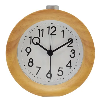 

Mini Wood Alarm Clock Round Vintage Wooden Table Clock Bedside Silent Digital Alarm Clocks with LED Light Home Decor
