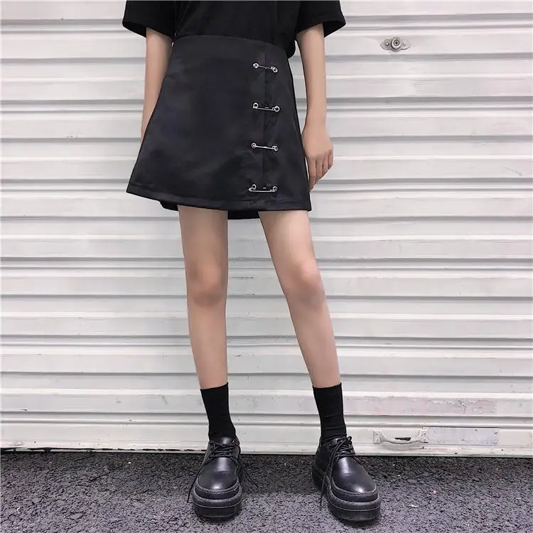

ELEXS Woman Summer Skirt Korea Style Pin High Waist Wild Skirt Student A-line Short Skirt Harajuku E3220