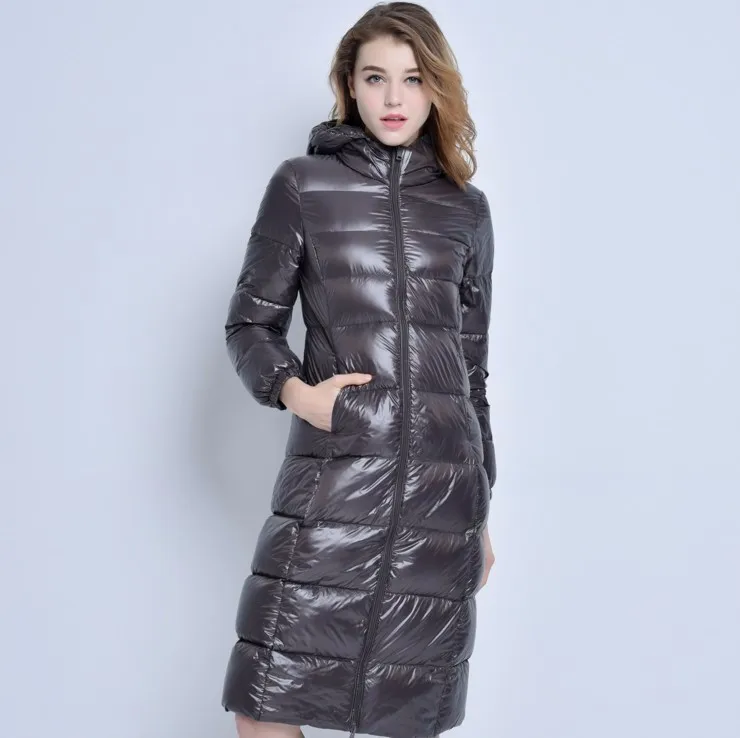 

Spring Autumn winter 90% white duck extra long down jacket women's Ultra light weight brand down coat female outerwear