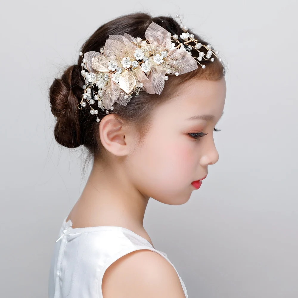Champagne Headband Hair Accessories Flower Girls Wedding Headpiece