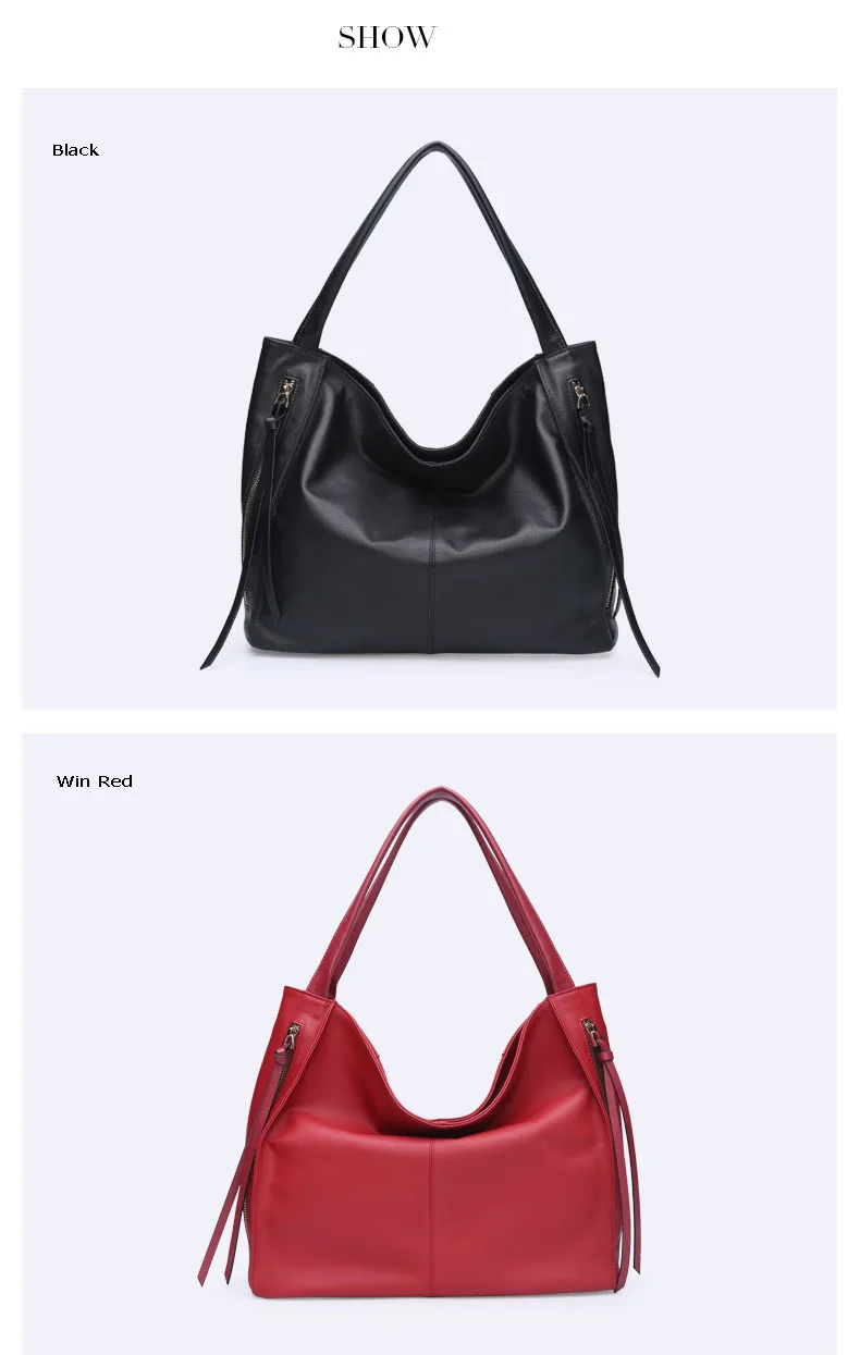 HONGU Trendy Women's Tote Tassel Handbags Girl 100% Genuine Leather Business Bags Ladies Crossbody Shoulder Messenger Bag Zipper                 H51540445_08