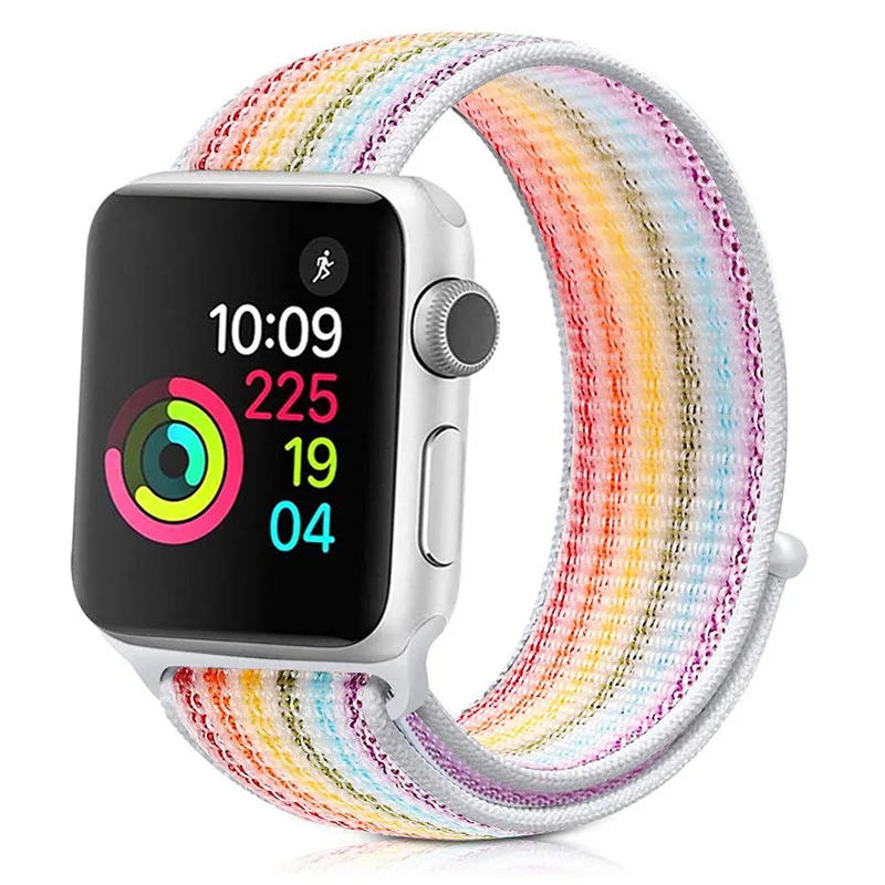 Ремешок для Apple Watch band Apple Watch 5 44мм 40мм iwatch 4 3 2 ремешок 42мм 38мм Спортивная петля Радуга Нейлоновая петля браслет ремешок для часов - Цвет ремешка: 11 rainbow stripes