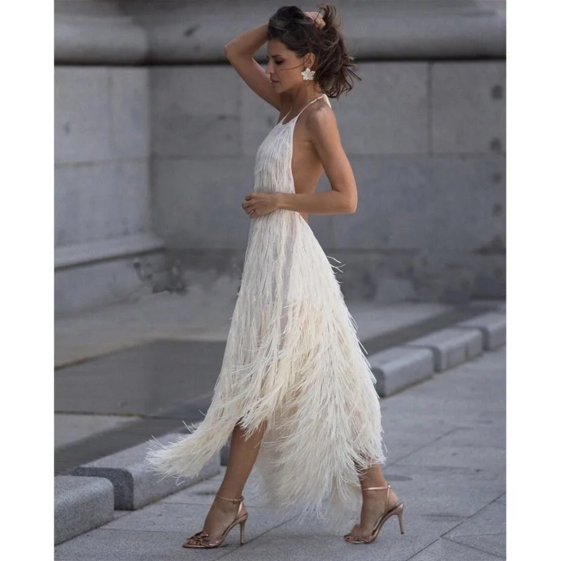 

Red Prom Party Dress Women Summer 2019 Fashion Backless Black Sexy Dress Fringe Ladies Halter A Line Tunic Midi Dress For Women