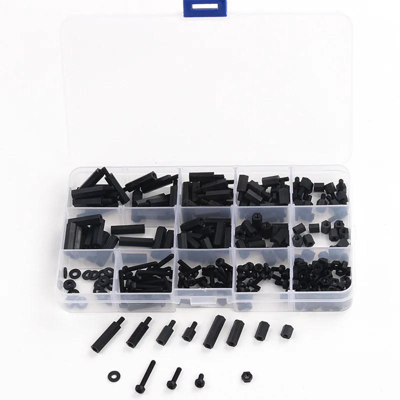 260x M3 Black Nylon Standoff Spacer Hex Screw Nut M-F Assortment Kit Box UK
