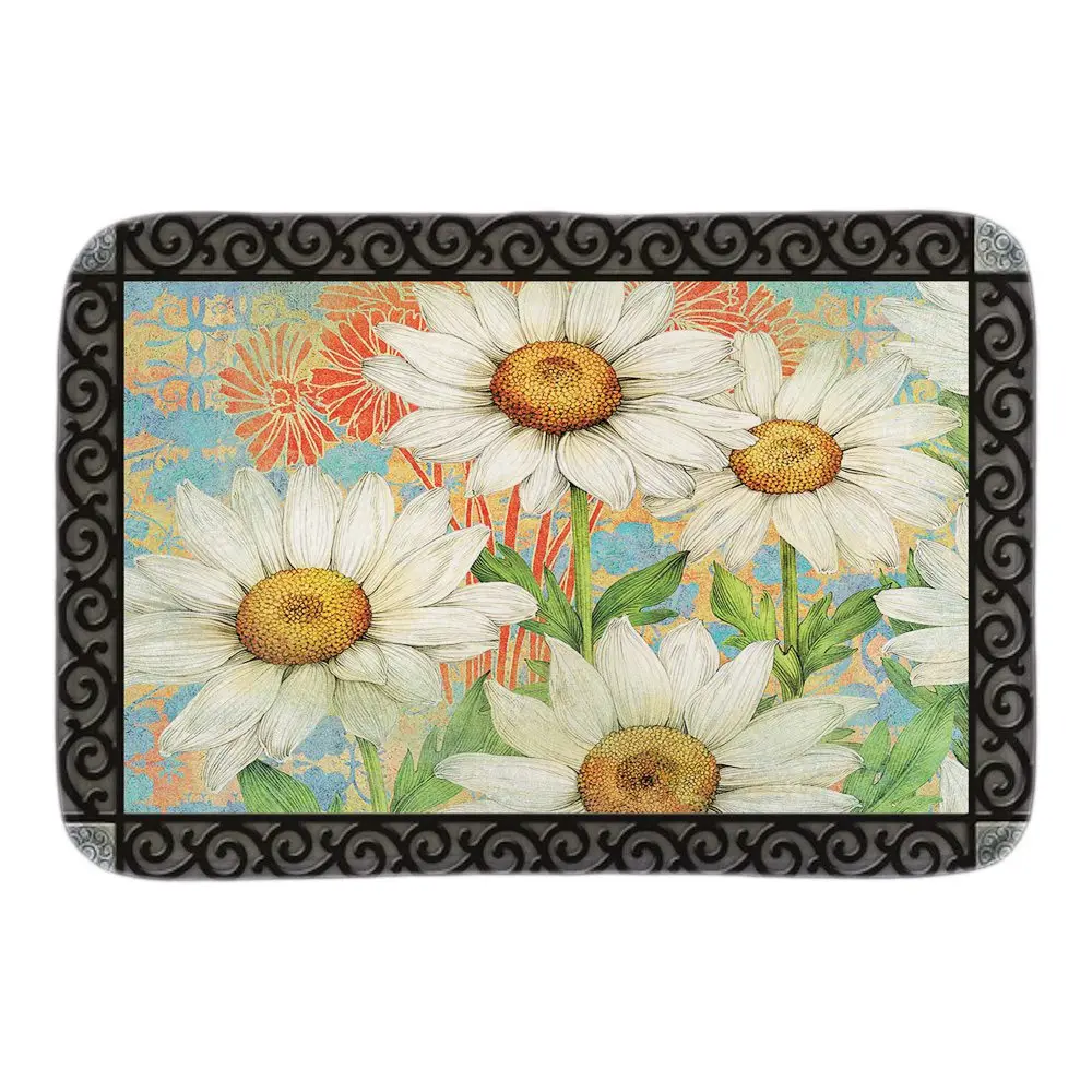 Seasonal Daisy Flowers Doormat Indoor Outdoor Spring View Home Door