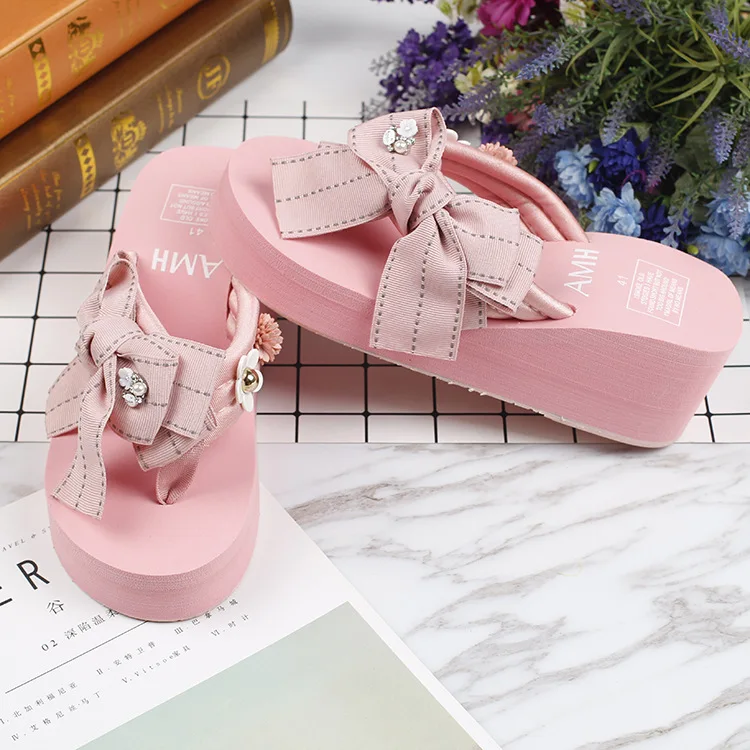2019 Summer New Korean Womens Non-slip Wedge High Heels Flip Flops Slippers Online Ladies Fashion Platform Shoes50