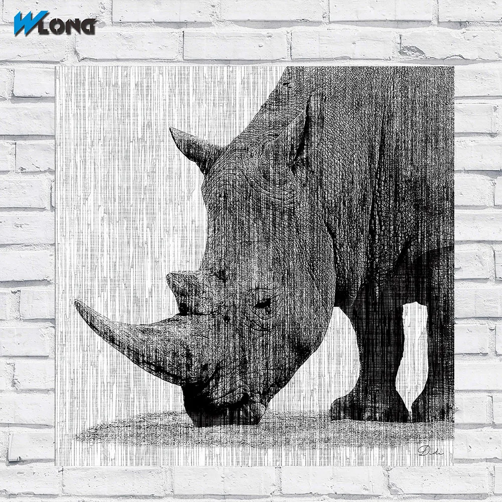 Картина маслом на холсте Power of a Rhino Модный Рисунок большого размера без рамки для