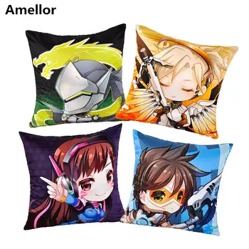 

Amellor 40*40cm New Overwatches Pillow Cushion OW Dva Mercy Mei Reaper Genji Hanzo Tracer Anime Solf Car pillow Covers Gifts