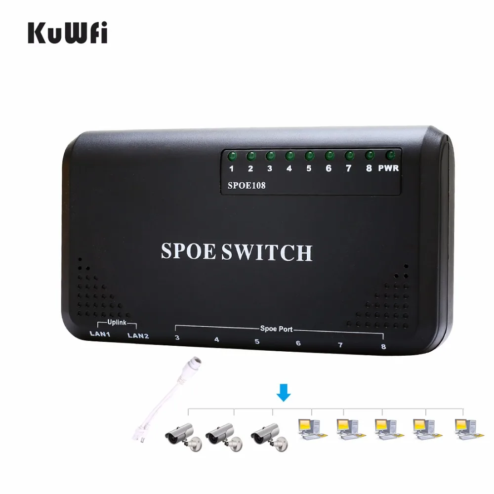 KuWFi 90W 8 Порты и разъёмы коммутатор питания через Ethernet 10/100 Мбит/с коммутатор питания через Ethernet Мощность Ethernet для IP Камера сетевой коммутатор телефон устройств Wirelss AP установка