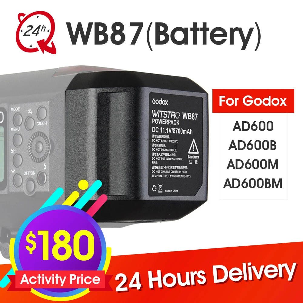 

Godox WB87 Battery 11.1V 8700mAh for AD600 AD600BM AD600B TTL 2.4G X System All-in-One Powerful Outdoor Flash